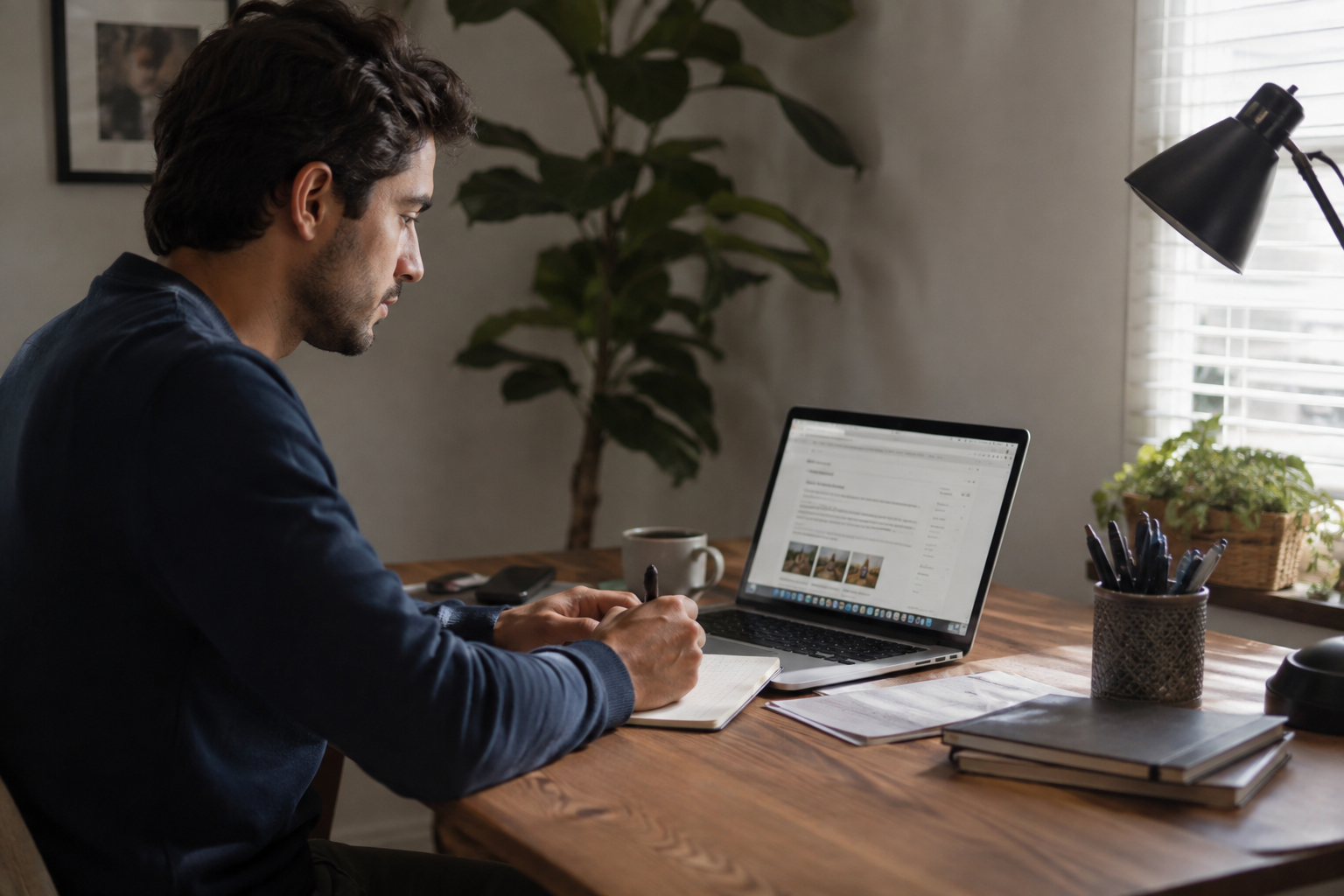 Freelancer or remote worker managing a task list alone at a home desk